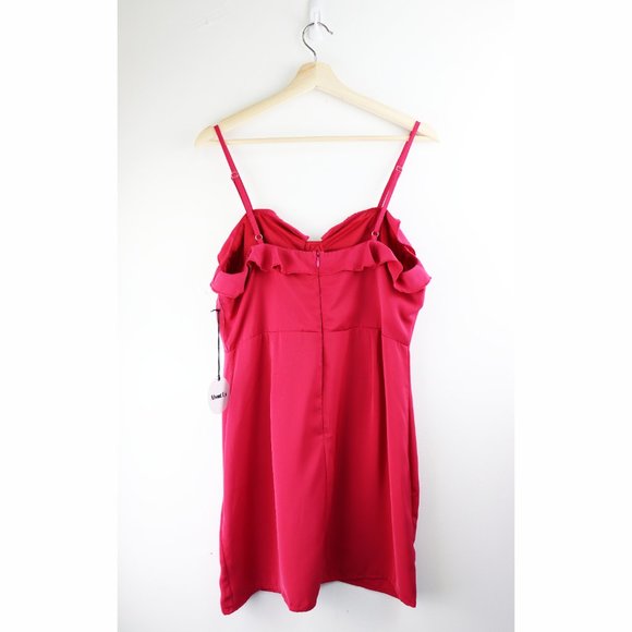 NWT About Us Irene Ruffle Dress Berry Pink Ruffle Trim Sweetheart Neckline Large - Picture 5 of 7